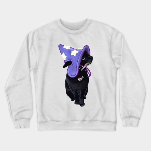 Lucky Black Cat Familiar Purple Witch Costume Halloween Pet Portrait Crewneck Sweatshirt by fiatluxillust